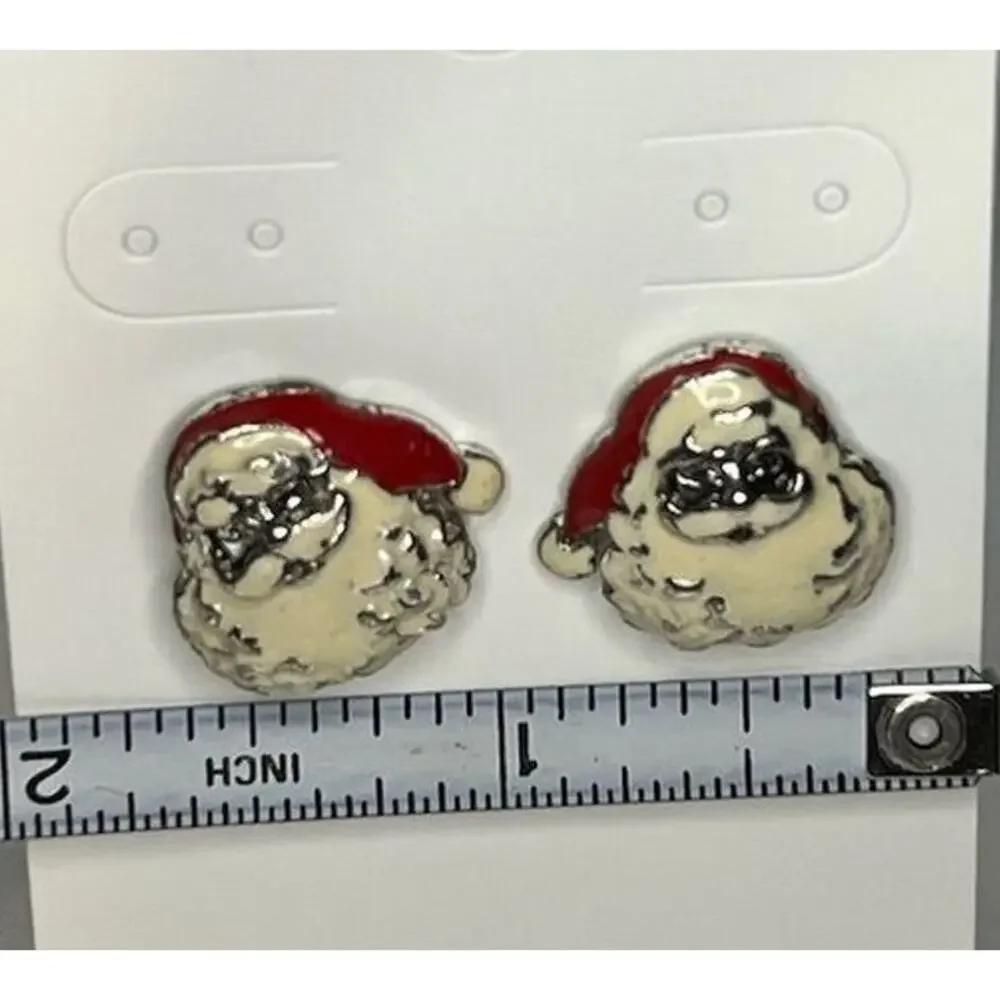 Vintage Enamel Christmas Stud Earrings Red & Cream Women’s 3/4